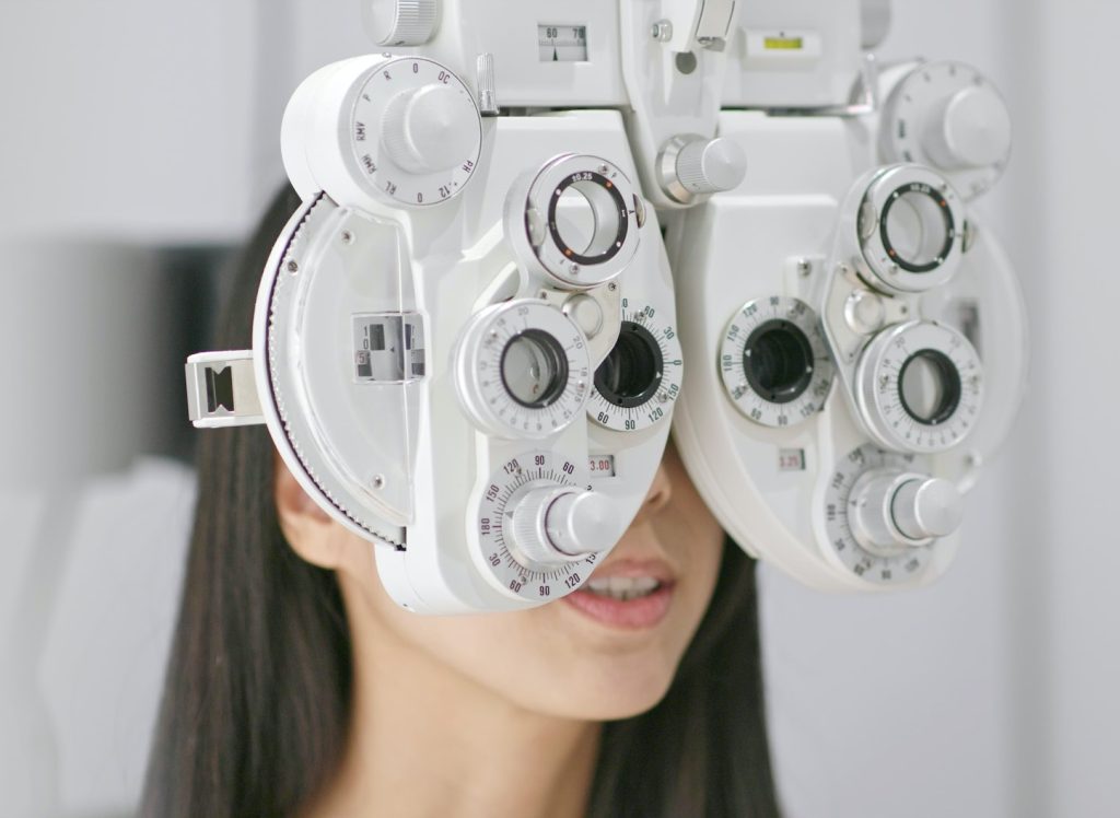 Woman having eye test